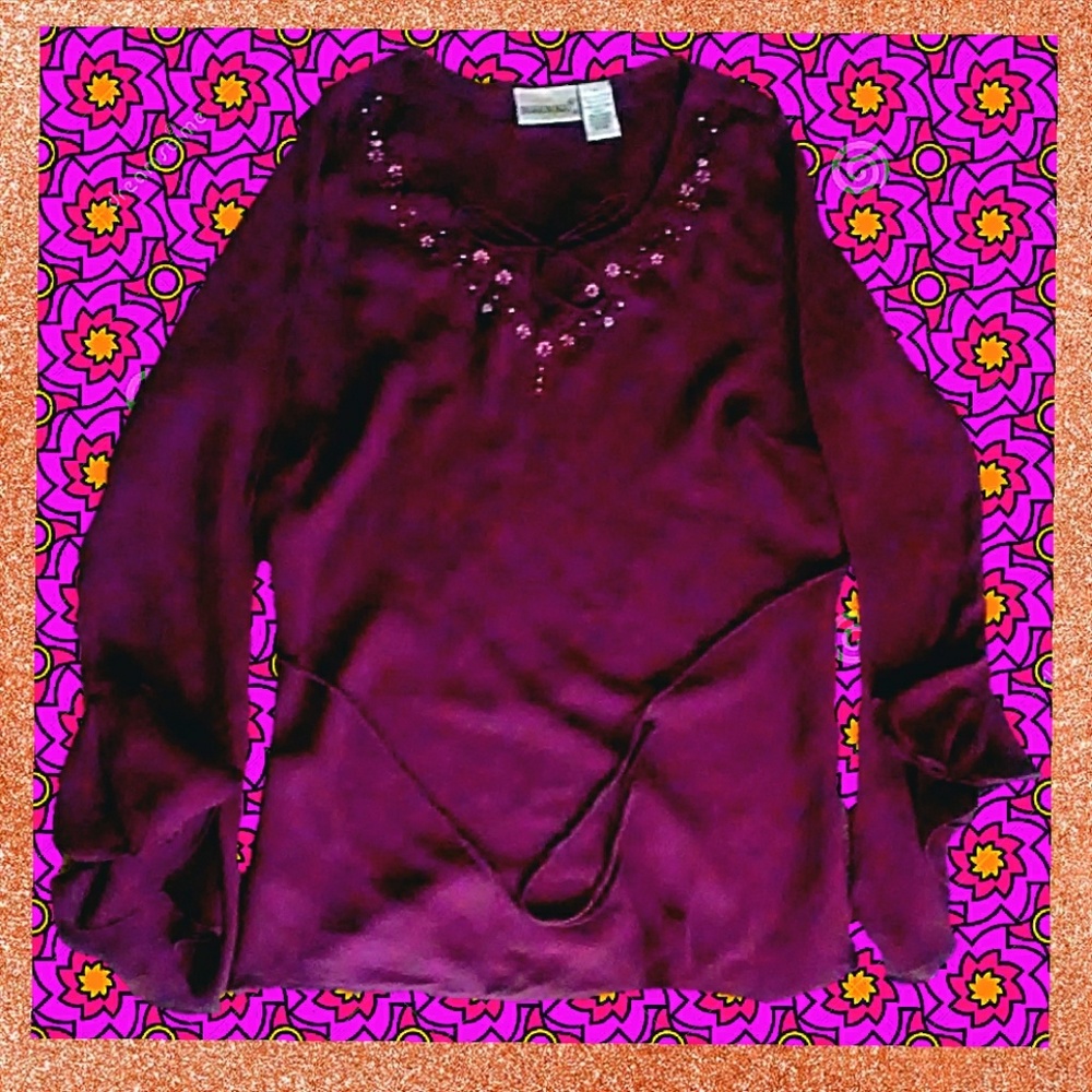 Burgundy Bell-Sleeved Blouse